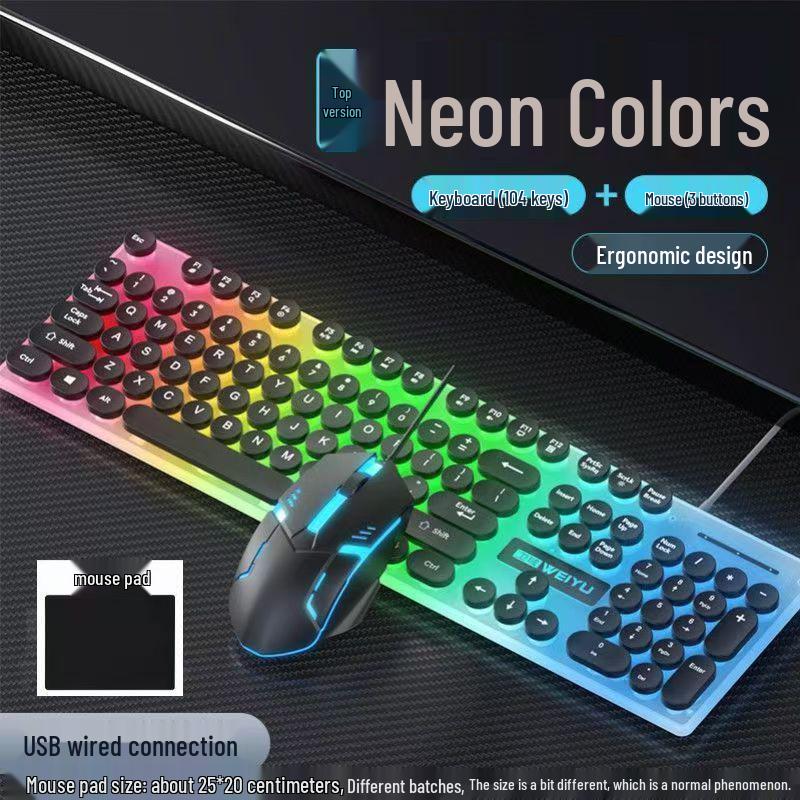 Luminous Punk Keycaps Wired Keyboard & Mouse Set for Gaming