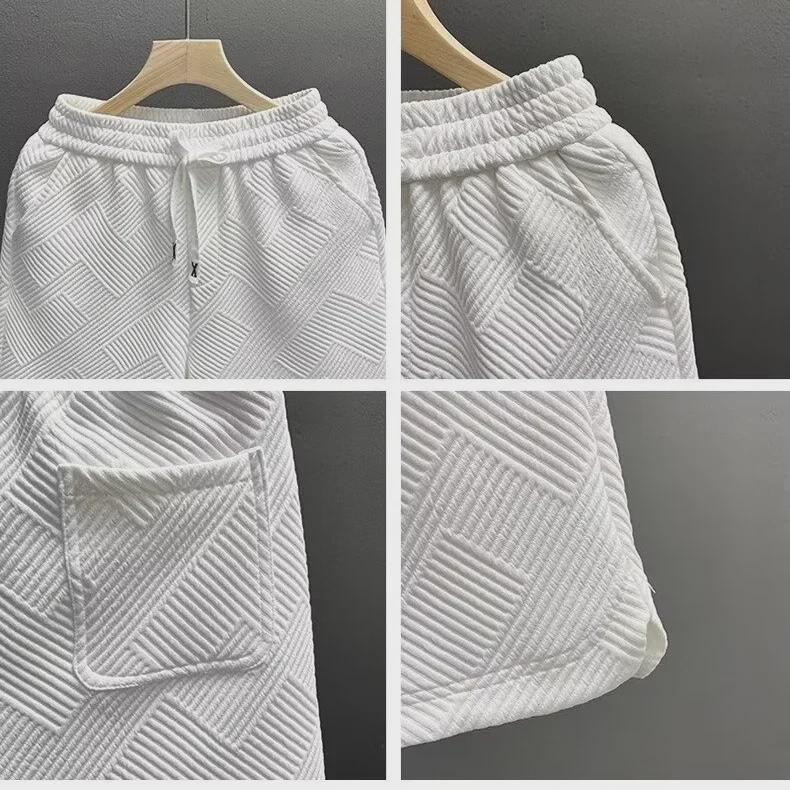 Men's Trendy White Diamond Pattern Shorts – Stylish Summer Home Wear