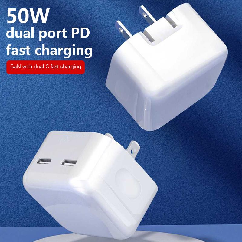 Usb Type C Charger 50W Dual Pd Portable Usb C Charger Support Type C Pd Fast Charging For Iphone 15 14 13 12 Pro Max 11 X Tablet