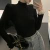 2025 Fall/Winter Black Thermal Ruffle Sleeve Slim Fit Long-Sleeved Top for Women