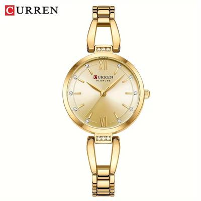 Elegante reloj de pulsera de cuarzo CURREN para mujer: caja redonda, correa de acero inoxidable, pantalla analógica, batería no recargable 9092