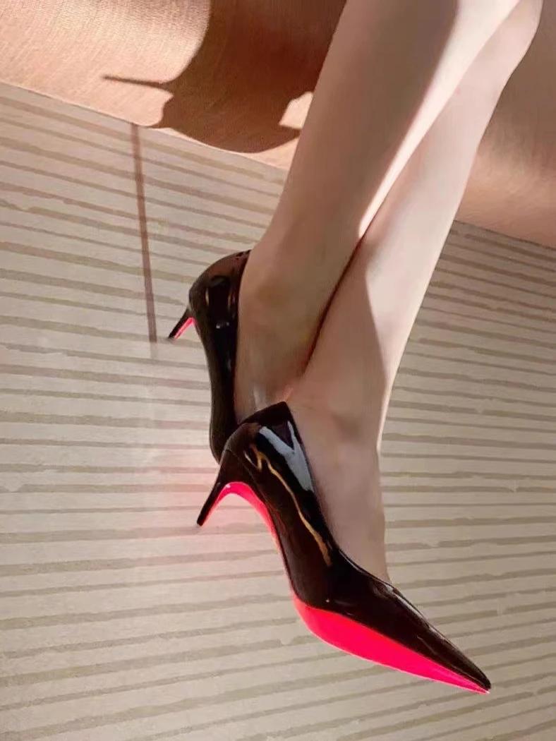 

Модная женская обувь с острым носком, европейская сексуальная клубная обувь на тонком высоком каблуке, женская свадебная обувь-стилетто с красной подошвой, большой размер 40