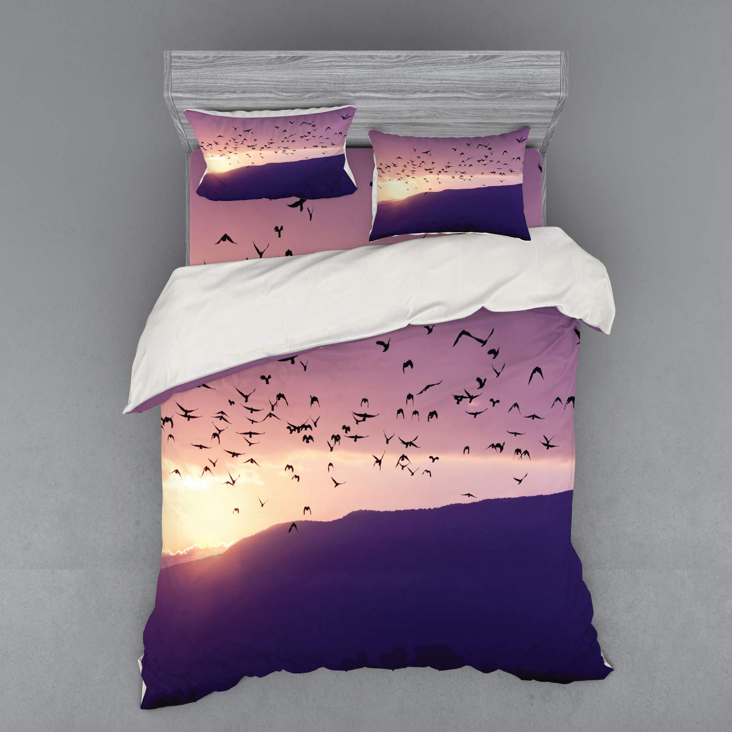 

Scenery Duvet Covers for Teens Adults Queen Dusk Orange Sunset Quilt Cover with 2 Pillowcase Romantic Sunset Birds Bedding Set (135x200cm)