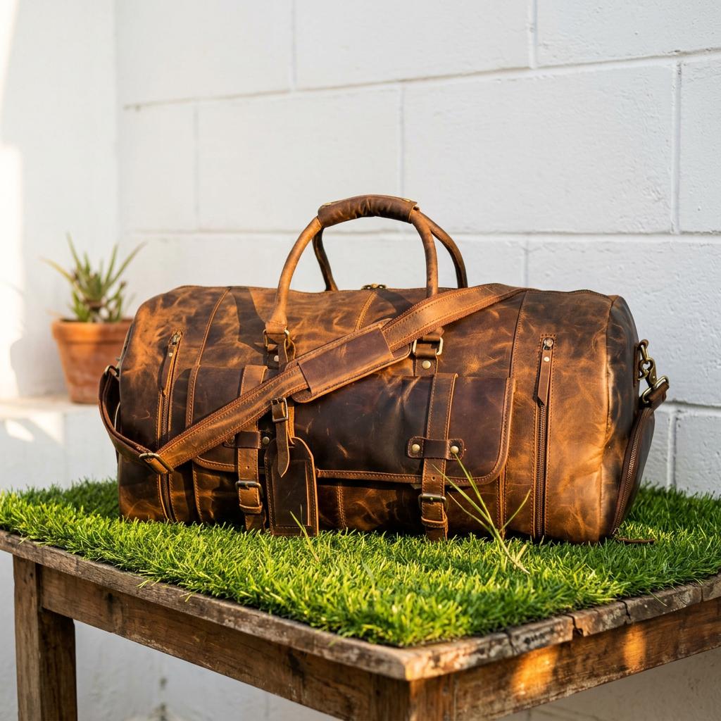 Torba marynarska ze skóry licowej bawolej z przegródką na buty Torba weekendowa na wakacje