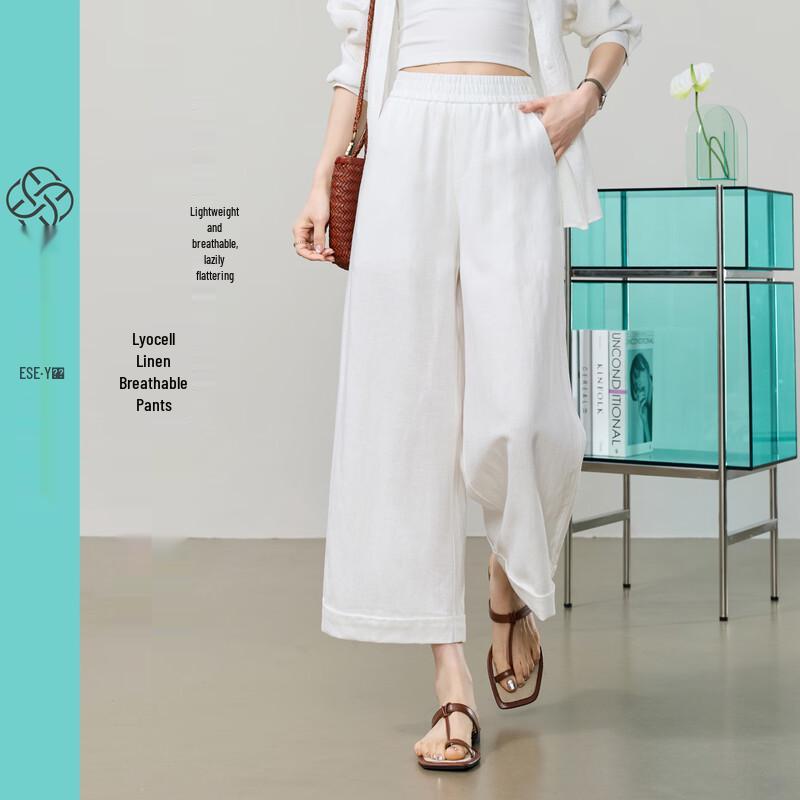 ESE-Y Women s Lyocell Linen Wide-Leg Cropped Pants 28