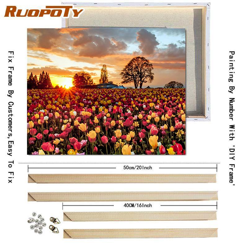 RUOPOTY DIY Frame Oil Painting By Numbers Tulip Flower Home Decor Acrylic Home Decor On Canvas Wall Art Picture For Living Room
