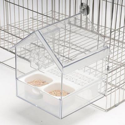 Alimentador Externo Retrátil para Papagaio Montado na Janela Casa de Pássaros com Duas Ranhuras para Comida Casa Transparente para Papagaio com Bandeja Coletora de Água
