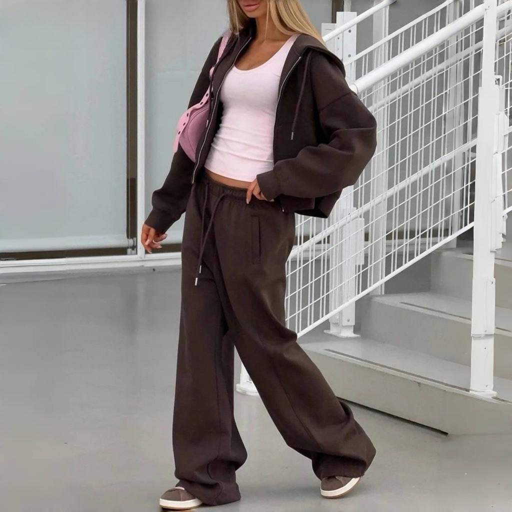 Women's Tracksuit with Zipper and Trousers Gary Casual Two Piece Set Women Casual Pant Sports Suit with A Hood