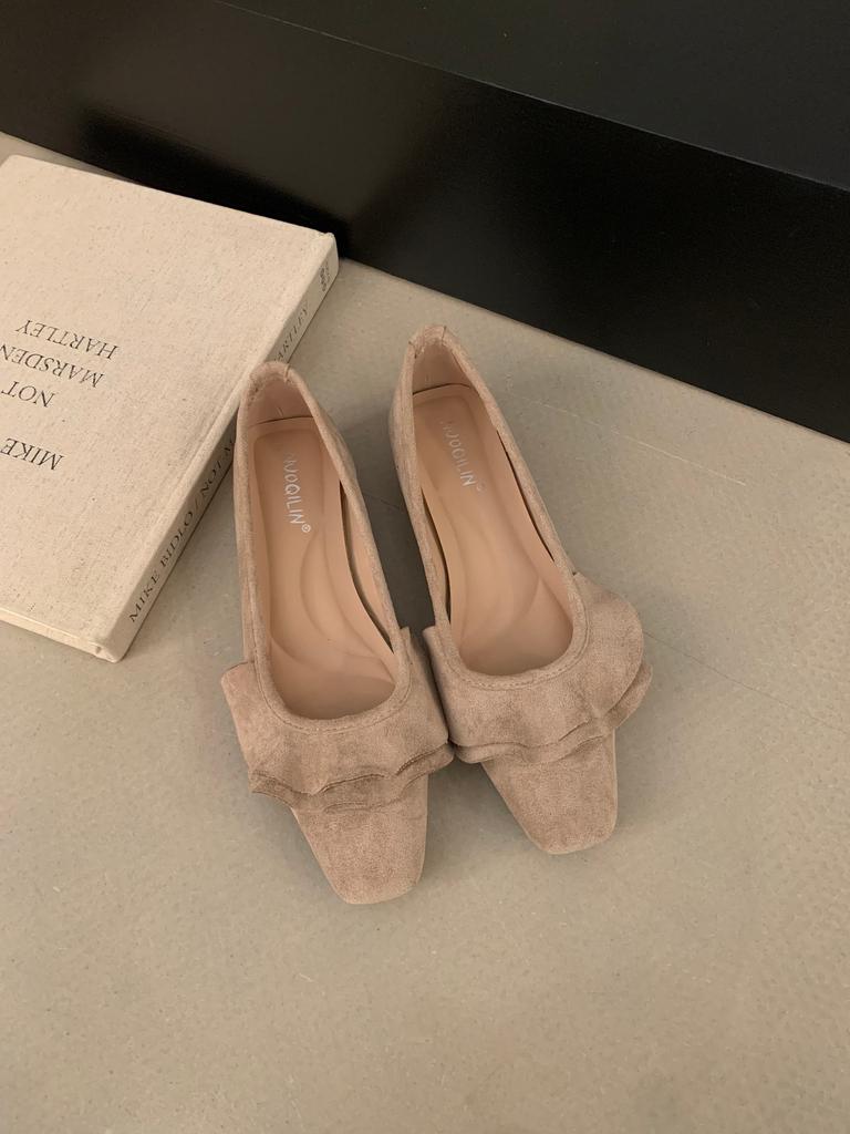 Ladyshoes 2025 new Korean version of spring and autumn versatile square head soft-soled flat shoes women's suede shallow mouth one-pedal single shoes