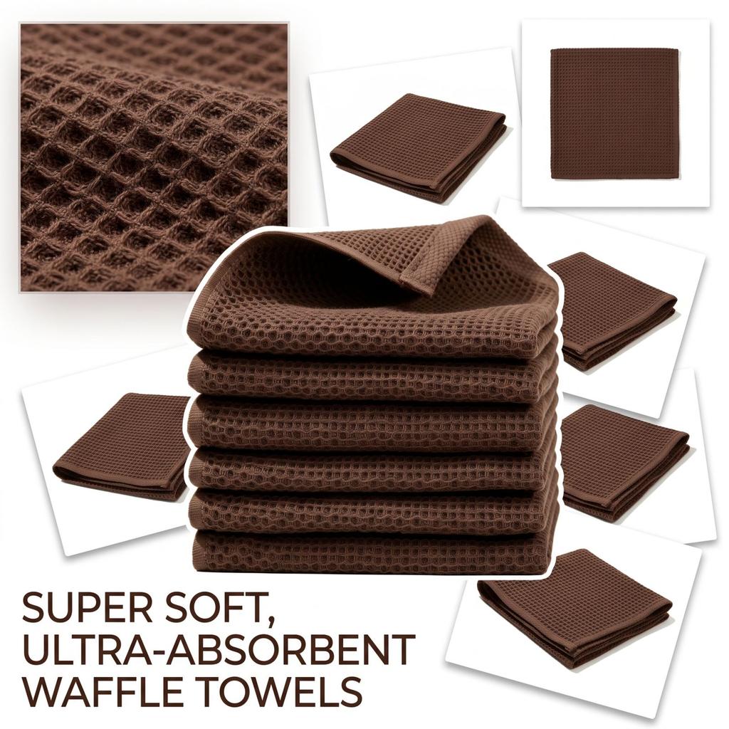 Cotton Weave Kitchen Dish Cloth, Ultra Soft Absorbent Quick-Dry Dish Towel, 12*12 Inches, Dark Gray, 6 Pack for Kitchen, Home Cleaning, Bathroom