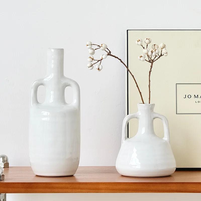 

Керамическая ваза, винтажные керамические украшения ручной работы, бутылка с ручкой, абстрактная ваза для цветов, террариум, аксессуары для украшения дома