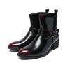 Mens Chelsea Boots With Metal Buckle Side Zipper Pointed Toe Mid-Calf Fashion Casual Leather