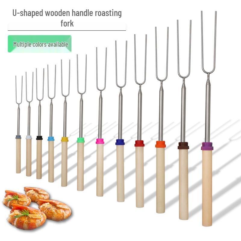 Stainless Steel 304 Lamb Skewers with Retractable Wooden Handle - Modern, Minimalist, and Ideal for Spicy Barbecue.