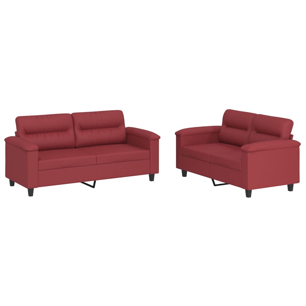 2 Piece Sofa Set with Cushions Burgundy Faux Leather