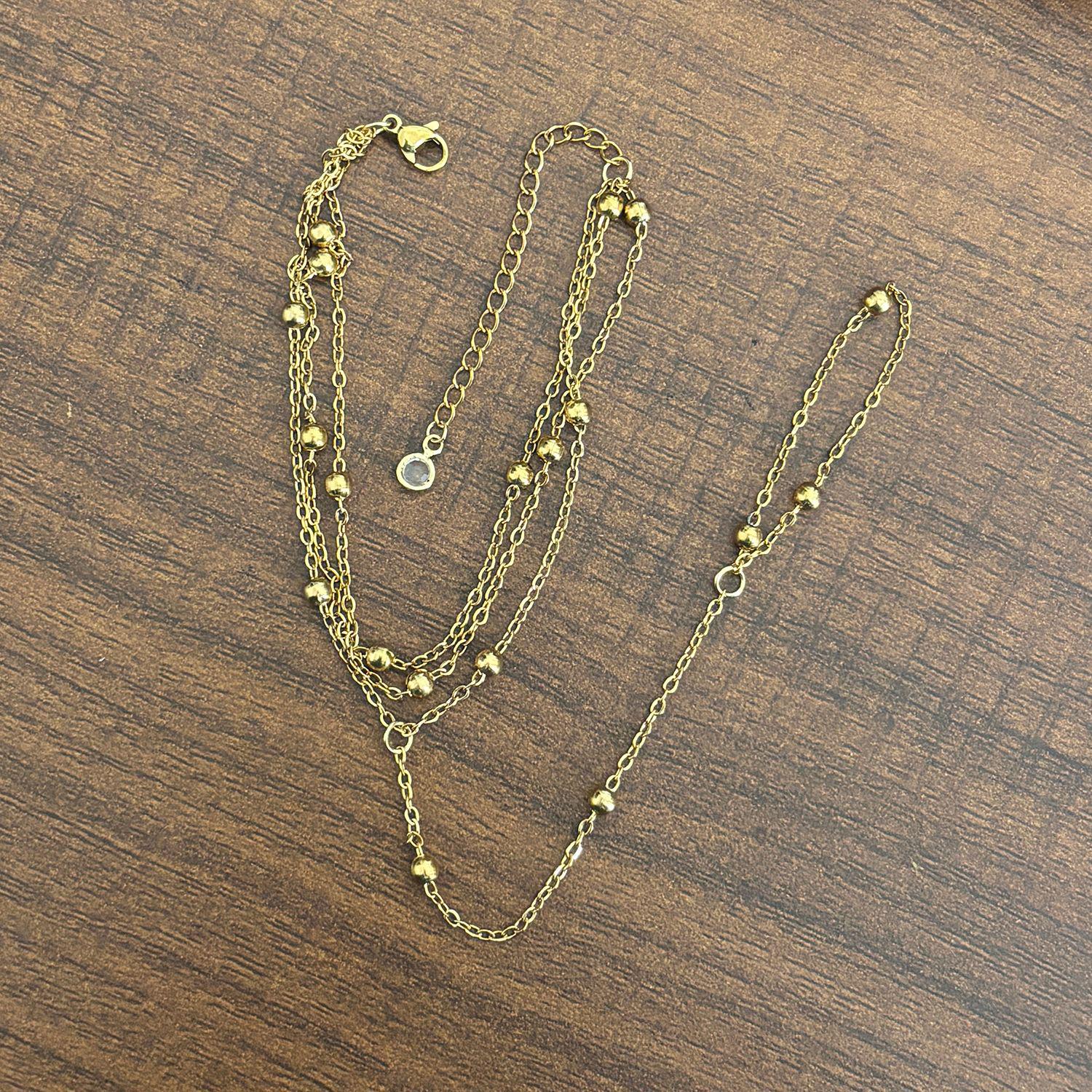 

18K Gold Plated Stainless Steel Three-Layer Cross Ball Chain Finger Bracelet with Ring, Non-Fading.