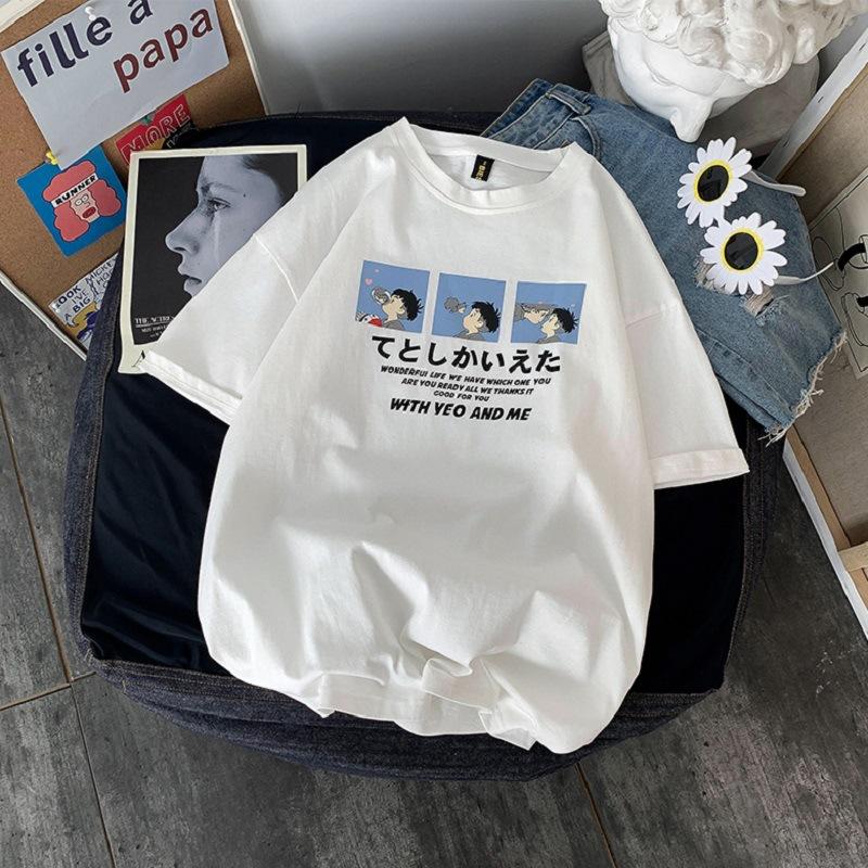 Cartoon Casual Loose Short-sleeved T-shirt for Women In Summer Couples Bottoming Shirt for Women Large Size Top for Women