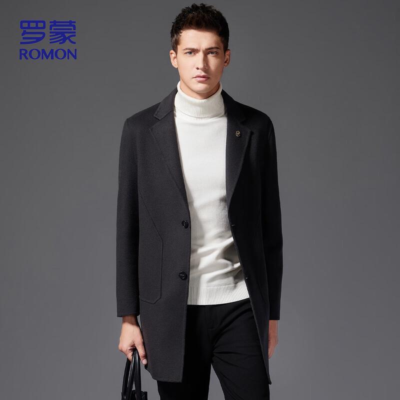 ROMON Men's MN302 Mid-Length Double-Faced Wool Blend Overcoat