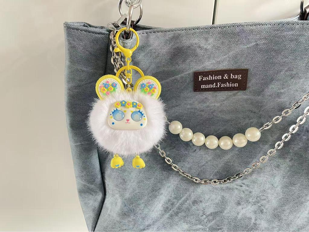 Fluffy Pompon Doll Keychain – Cute Backpack Pendant for Girls