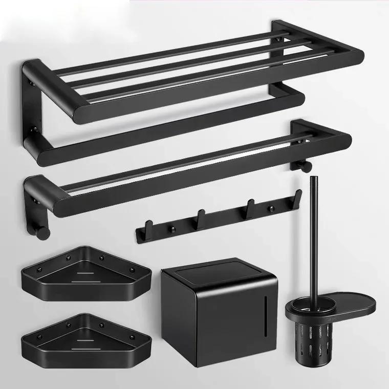 Black space aluminum towel rack, bathroom hardware pendant, bathroom towel storage rack, towel rack, bathroom accessories
