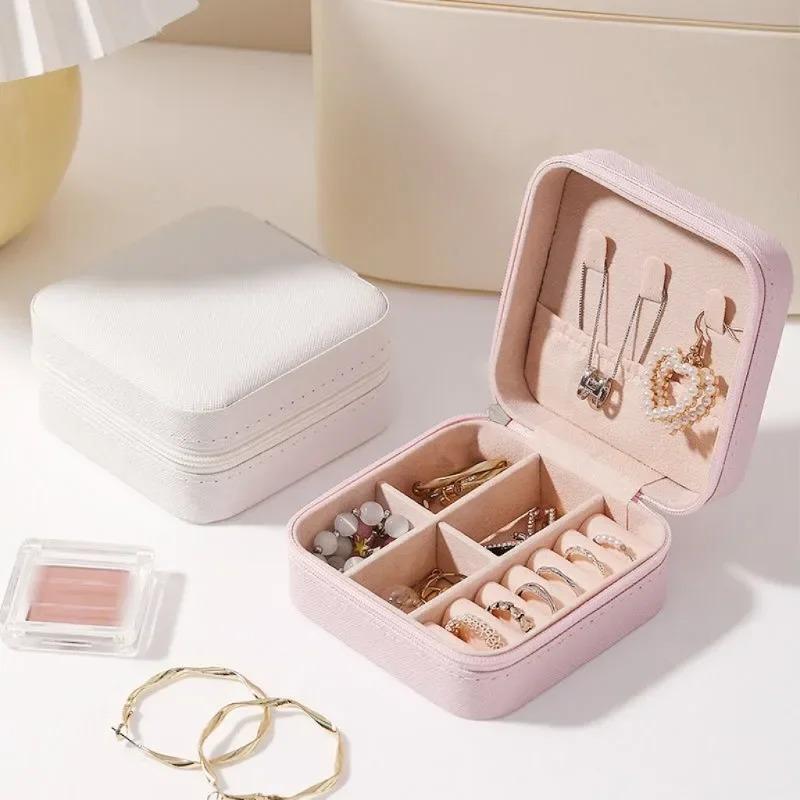 Portable Travel Jewelry Box Necklace Earrings Ring Jewelry Organizer Display Pu Leather Storage Large Capacity Jewelry Case