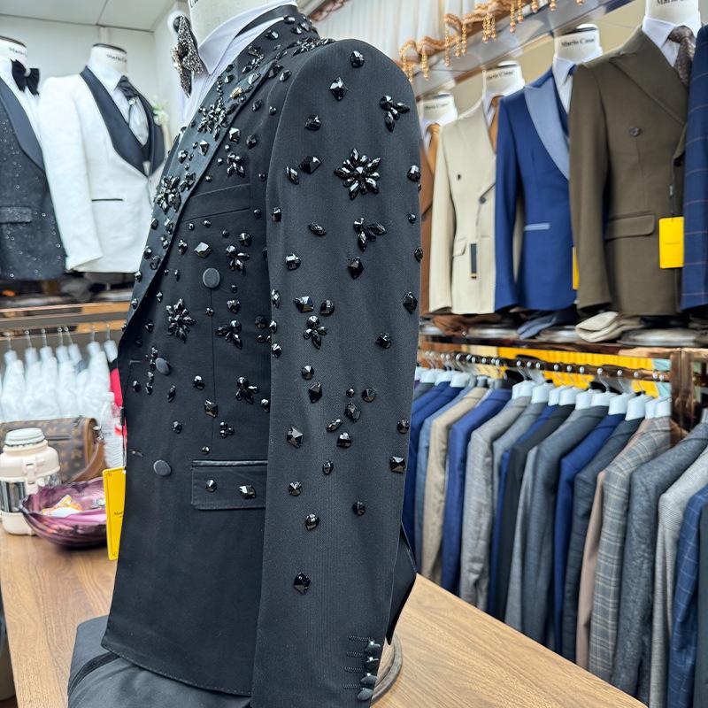 Completo da Uomo Ricamato a Mano con Perline - Elegante Set 2 Pezzi per Occasioni Casual, Banchetti e Eventi Formali