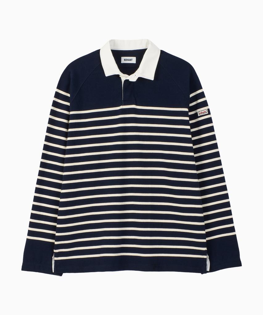NOHANT Wire Stripe Rugby Long Sleeve T-Shirt Navy