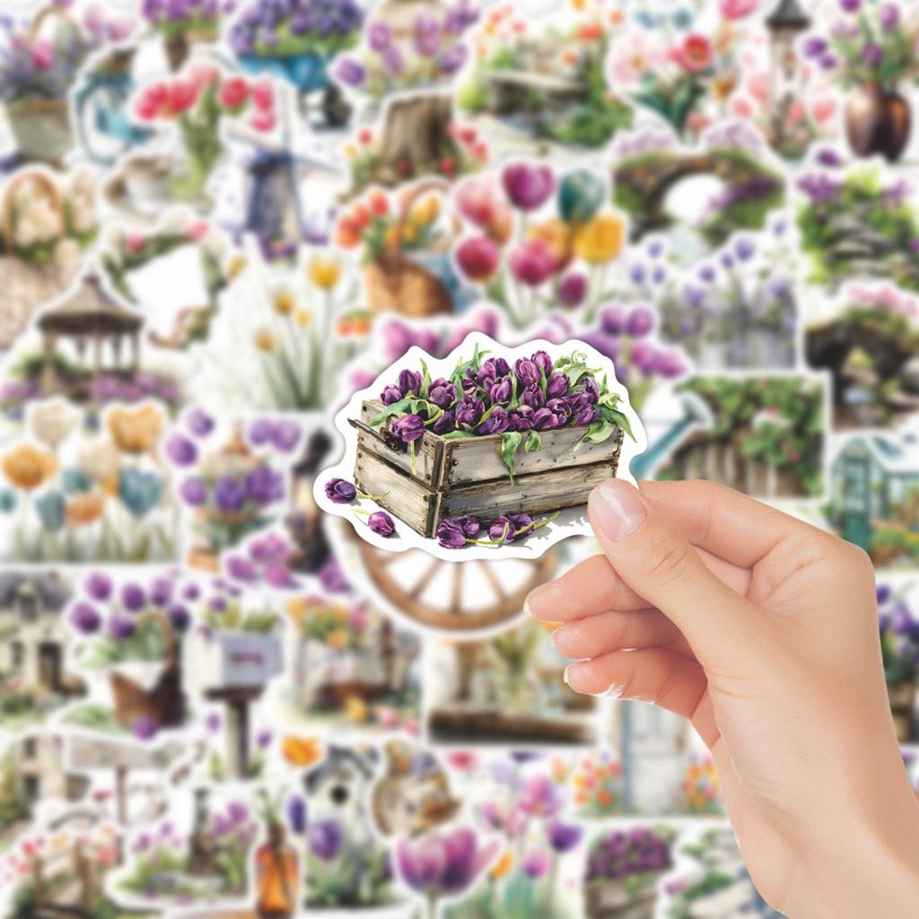 60-Piece Set of Waterproof Flower Graffiti Stickers: Cartoon Bouquets for Decorating Suitcases, Laptops & Phones