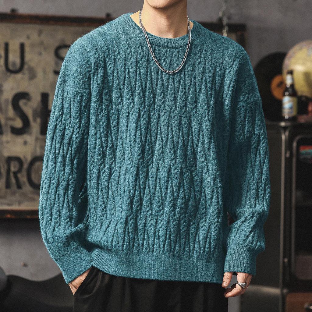 Men's Heavyweight Winter Cable Knit Pullover Sweater - Thick, Warm, Versatile Round Neck Knitwear