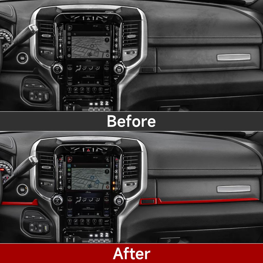 BBP1 For Dodge RAM 1500 2500 3500 2019-2026 Car Center Console Red Line Decorative Strip ABS Interior Sticker Trim Accessories