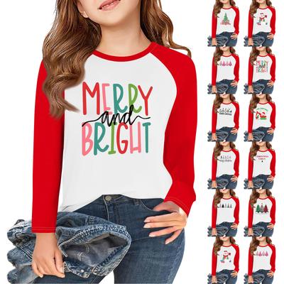 Girls Long Sleeve Christmas Day T Shirts Kids Fall Tops Crewneck Basic Tees 5-14Y
