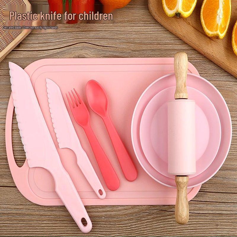 Safe Plastic Fruit Knife & Cutting Board Set for Kids