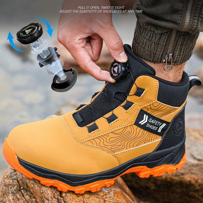 Rotating Button Protective Boots Steel Toe Shoes Work Boots Men Shoes Safety Boots Indestructible Shoes Waterproof Work Sneakers