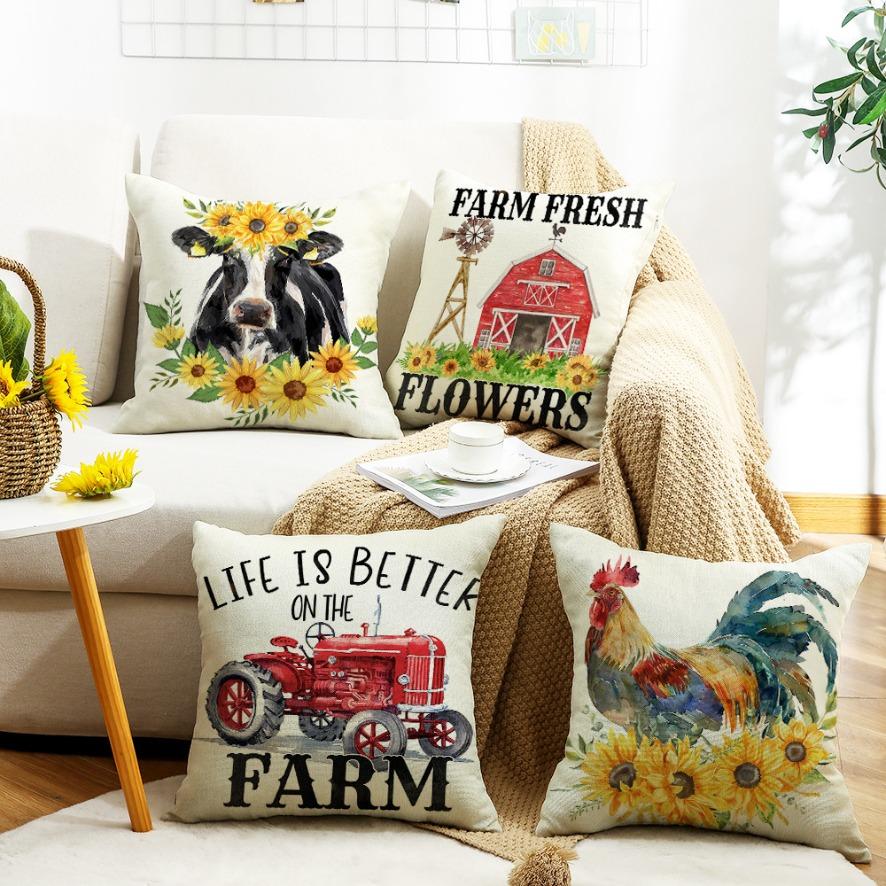 

New plant, flower, animal, backrest pillow, square living room, bedroom, linen pillow, backrest pillow case without pillow core 45*45cm
