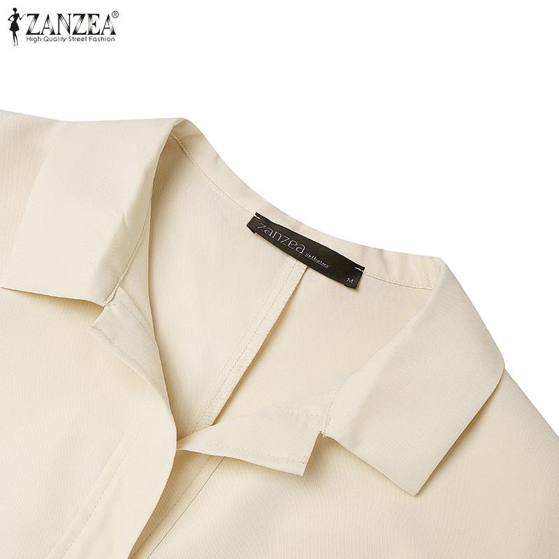 ZANZEA Women Turn Down Collar Summer Casual Short Sleeve Dress