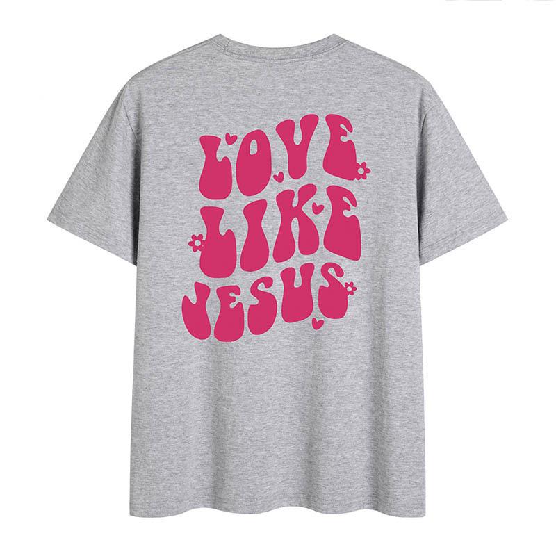 Women s Round Neck Short Sleeve T-shirt with Back Letter Print XL