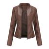 Womens Slim Fit PU Leather Jacket Stand Collar Biker Style Lightweight Coat