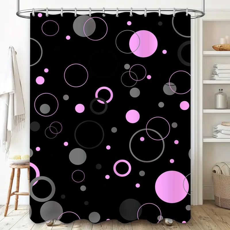 Red White Interlocking Circles Shower Curtain Home Decoration Waterproof Fabric For Bathroom Decor Large Size (72X84)