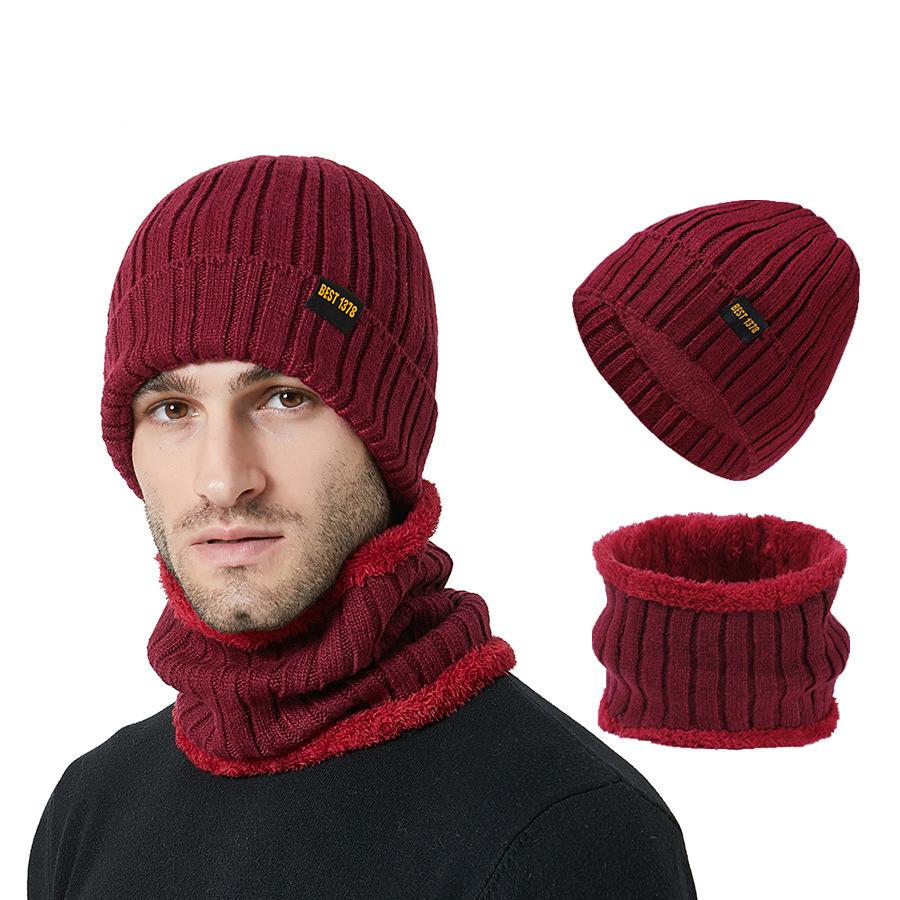 Hut Herbst Winter Herren Strickmütze Schal Zweiteiliges Set Outdoor Gehörschutz Samt Warm Kit