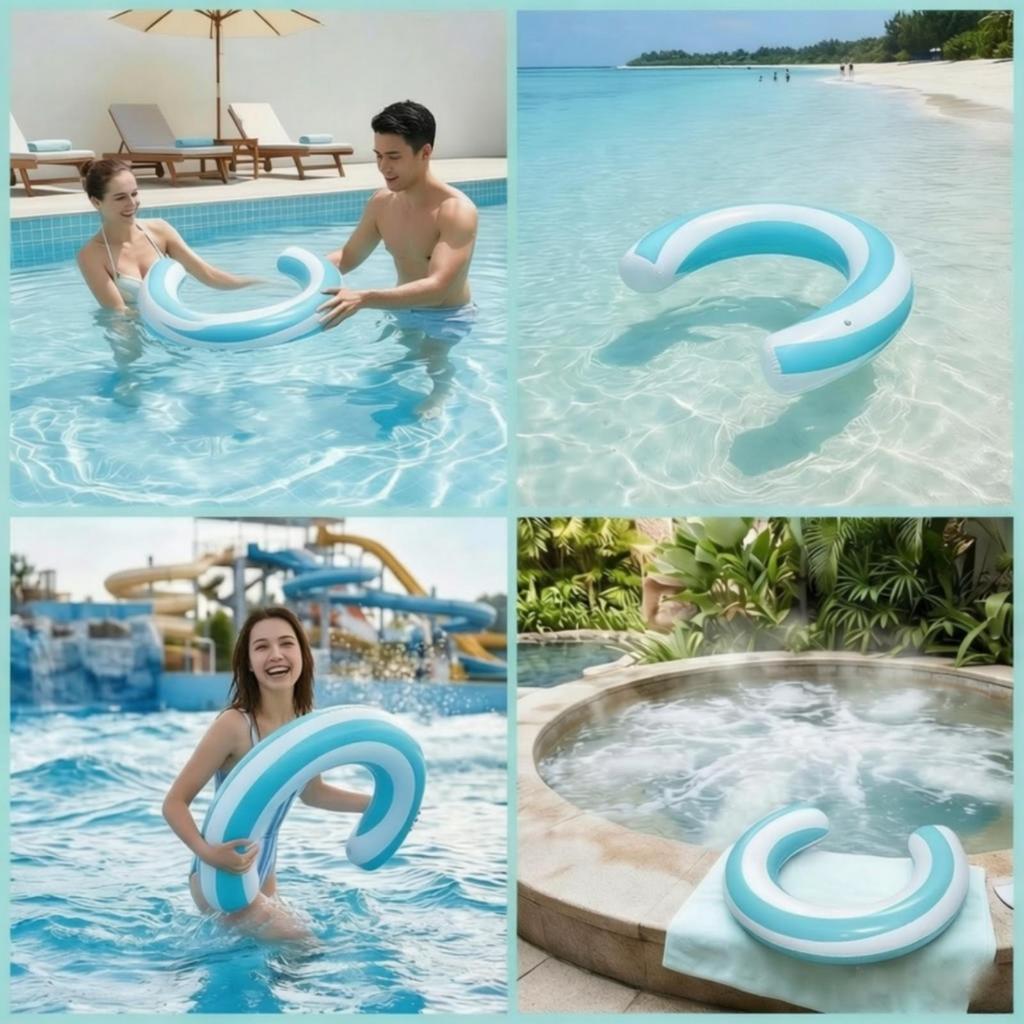 C-Shaped Floatage Striped Inflatable Hoop Bi-Color Water Lounger