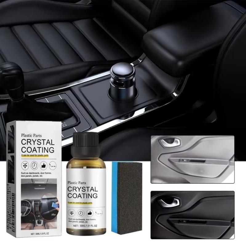 Revitalizador de Plásticos Automotivos 30ML Revestimento de Cristal Impermeável Resistente a Riscos Cuidado Interno Realça o Brilho Repele a Sujeira