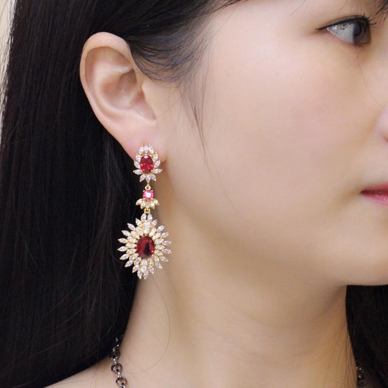 Indian Red Zircon Vintage Bridal Long Wedding Earrings Jewelry