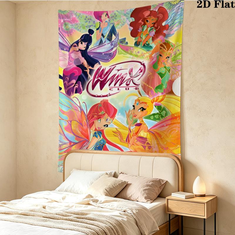Winx Club Wall Tapestry Aesthetic Wall Hanging Printed Fabric Blanket Decorative Tapestries For Bedroom Living Room Home Decor