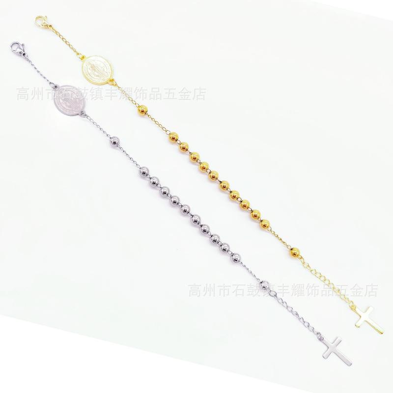 5mm Edelstahl Perle Religiöses Kreuz Armband