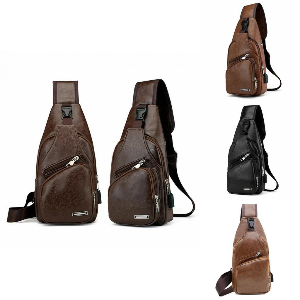 Mens Sling Bag With Usb Charging And Multiple Interior Pockets**