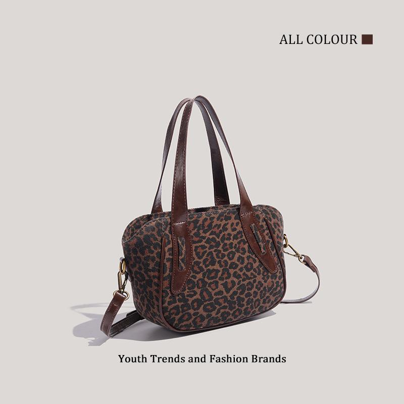 Bags Women's retro leopard print handbags Women's autumn and winter fashion versatile vegetable basket bags Commuter shoulder messenger bags