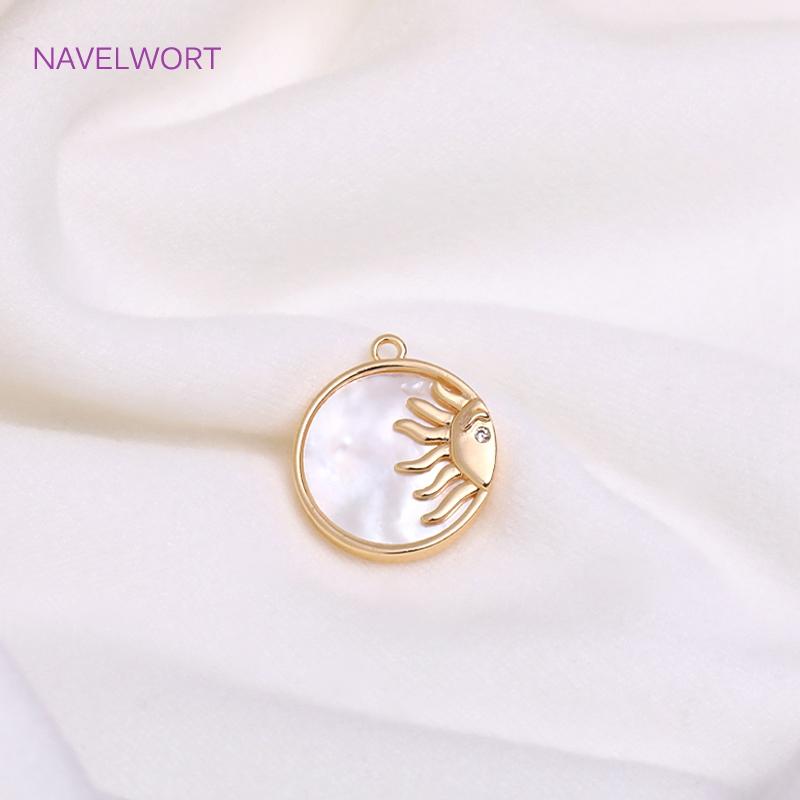 18K Gold Plated Brass Charm,Round Sun Charm For Necklace Making Findings,Inlaid Zircon Sun Pendant,Jewelry Charm,DIY Accessories