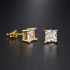 Square Crystal Studs Earrings Men Vintage Simple 4 Claws AAA+ Cubic Zirconia Hiphop Accessories Gold Color Ear Jewelry OHE147