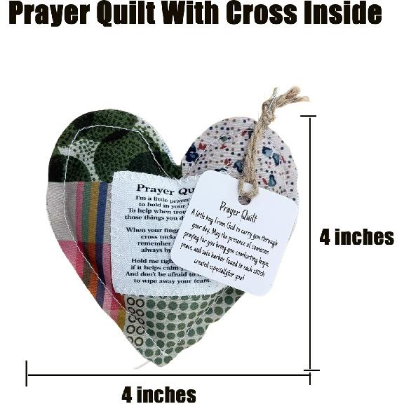 2-Pack Handmade Prayer Quilt with Cross ide, Pocket Size Comfort Quilts, Christian Sympathy Gift, 4 x 4 inches
