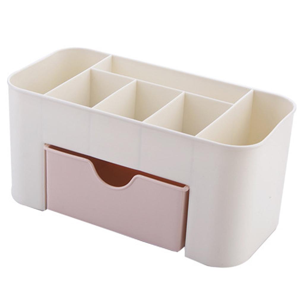 Cosmetics Makeup Organizer PP Multifunctional 6 Compartments Makeup Desk Organizer with Drawer Pink