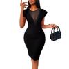 European and American new solid color round neck elegant and slim dress women's summer high sense